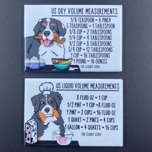 Bernese Mountain Dog Measuring Chart Set, Dog Kitchen Decor, Cooking & Baking Guide, Gift for Chefs and Bakers - Set of 2 Handmade Magnets