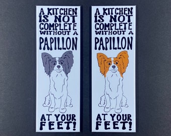 Papillon Magnet, Retro Dog Kitchen Decor, Papillon Dog Gifts & Collectibles, 1.5x4.5" High Quality Handmade Fridge Magnet