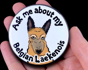 Belgian Laekenois Pinback Button, Ask Me About My Dog Pin, Pet Portrait Art Gift, Dog Accessories, 2.25 or 3.5" Handmade