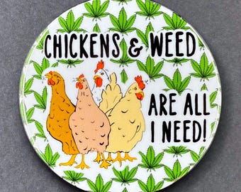 420 Chicken Handmade Stoner Pet Portrait Art Gifts & Accessories - Magnet, Pinback Button, Bottle Opener, Keychain or Mini Ornament