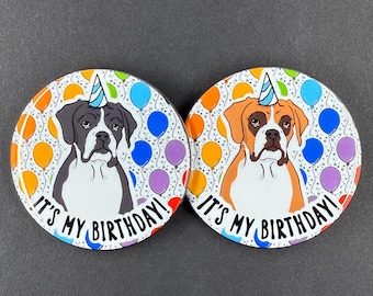 Boxer Dog Birthday Portrait Gift & Accessory - Handmade Magnet, Pinback Button, Bottle Opener, Keychain or Mini Ornament