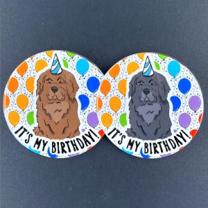 Newfoundland Dog Birthday Portrait Gift & Accessory - Handmade Magnet, Pinback Button, Bottle Opener, Keychain or Mini Ornament