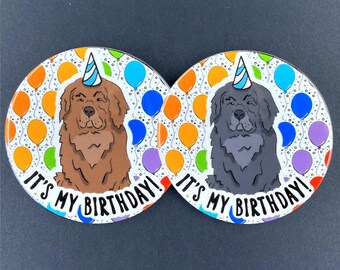 Newfoundland Dog Birthday Portrait Gift & Accessory - Handmade Magnet, Pinback Button, Bottle Opener, Keychain or Mini Ornament