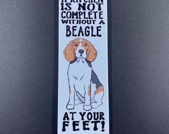Beagle Magnet, Retro Dog Kitchen Decor, Cartoon Pet Portrait Art Gift, Beagle Dog Collectible, 1.5x4.5" High Quality Handmade Magnet