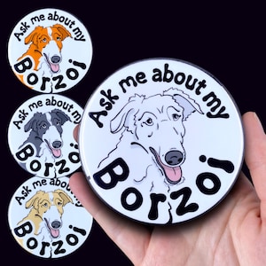 Borzoi Pet Portrait Art Gifts & Accessories - Handmade Magnet, Pinback Button, Bottle Opener, Keychain or Mini Ornament