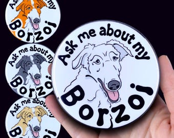 Borzoi Pet Portrait Art Gifts & Accessories - Handmade Magnet, Pinback Button, Bottle Opener, Keychain or Mini Ornament