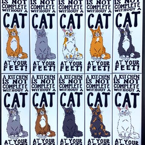 Cat Kitchen Magnet, Retro Kitchen Decor, Cartoon Pet Portrait Gift, Funny Cat Gifts, 1.5x4.5" High Quality Handmade Magnet - 10 Colors Avail