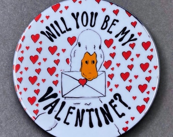 Pekin Duck Valentines Day Art Gift & Accessories - Handmade Magnet, Pinback Button, Bottle Opener, Keychain or Mini Ornament