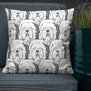 Almohada con diseño de perro pastor inglés antiguo, decoración para el hogar, retrato de mascota ilustrado a mano, regalo artístico, decoración para dormitorio y sala de estar, 55 x 55 cm