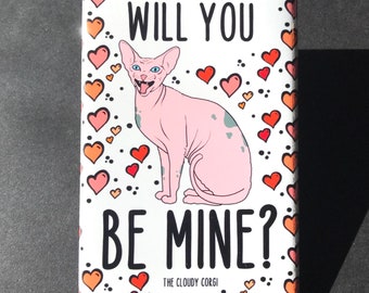 Sphynx Magnet, Hairless Cat Portrait Gift, Cat Valentine's Day Decor, Sphynx Valentine & Anniversary Gift, 2x3" High Quality Handmade Magnet