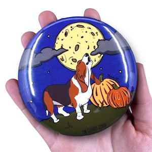 Basset Hound Dog Handmade Halloween Pet Portrait Art Gift & Accessories - Magnet, Pinback Button, Bottle Opener, Keychain or Mini Ornament