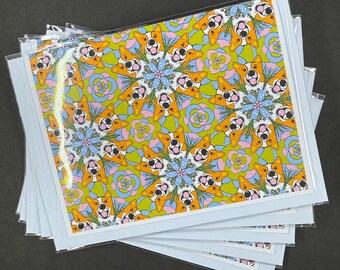 Colorful Corgi Greeting Card, Kaleidoscope Dog Lover Note Card, Cute Whimsical Stationary for Pet Lovers, Available as Single or Set of 5