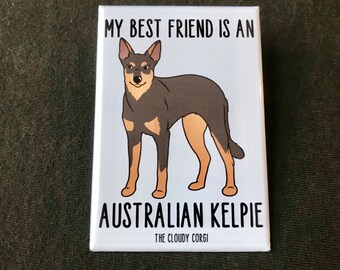 Australian Kelpie Magnet, Retro Dog Kitchen & Office Decor, Cartoon Pet Portrait Art Gift, 2x3" High Quality Handmade Magnet