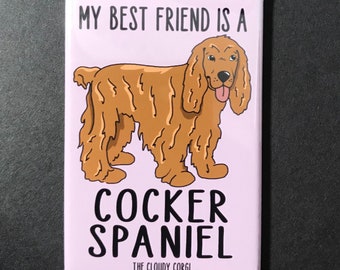 Cocker Spaniel Magnet, Retro Dog Kitchen & Office Decor, Cartoon Pet Portrait Art Gift, 2x3" High Quality Handmade Magnet