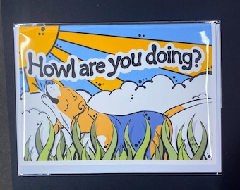 Beagle Dog Howl Are You Doing? Card, Retro Pet Portrait Greeting Card, Handmade 5x7" Card with Envelope (Set or Single Card)