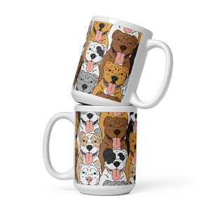 Taza con diseño de pitbull de 433 ml, taza de café para perro, regalo artístico con retrato de mascota ilustrado a mano, utensilios de cocina para perro