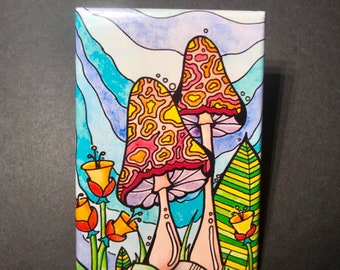 Psychedelic Mushroom Magnet, Retro Kitchen & Office Decor, Whimsical Nature Art Gift, 2x3" High Quality Handmade Magnet