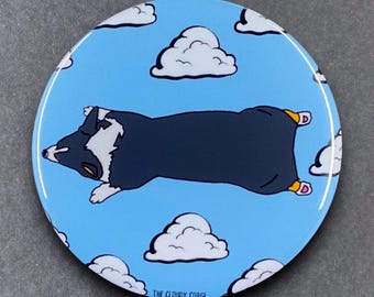 Tricolor Corgi Dog Clouds Pet Portrait Art Gifts & Accessories - Handmade Magnet, Pinback Button, Bottle Opener, Keychain or Mini Ornament