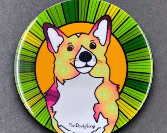 Welsh Corgi Dog Psychedelic Pet Portrait Art Gift & Accessory - Magnet, Pinback Button, Bottle Opener, Keychain, Mini Ornament