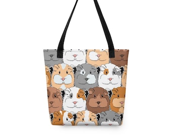 Guinea Pig Tote Bag, Retro Cavy Tote, Reusable Shopping Bag, Beach Bag, Library Book Tote, Pet Portrait Art Gift 15x15"