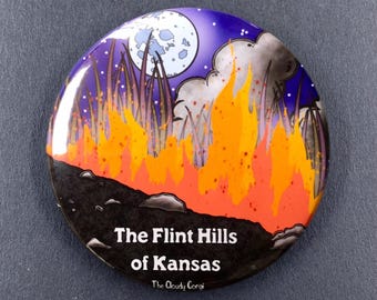Kansas Hills Prairie Fire Souvenir Gifts & Accessories - Handmade Magnet, Pinback Button, Bottle Opener, Keychain or Mini Ornament