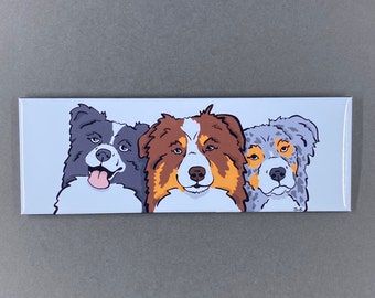 Australian Shepherd Magnet, Funny Pet Portrait Art Gift, Retro Dog Kitchen & Office Decor, 1.5X4.5" Handmade Magnet