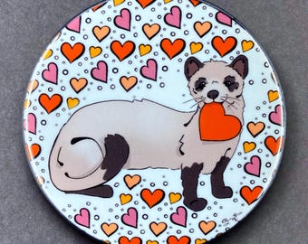 Ferret Valentine's Day Art Gift & Accessories - Handmade Magnet, Pinback Button, Bottle Opener, Keychain or Mini Ornament