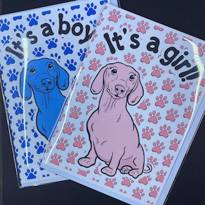 Dachshund Baby Card, Baby Shower Gift, Newborn Announcement Greeting Card,  Handmade Blank Note Card, It&#39;s a Boy or It&#39;s a Girl Available