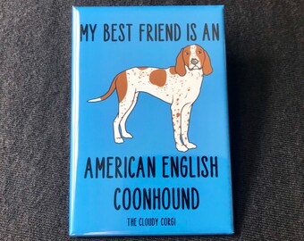 American English Coonhound Magnet, Retro Dog Kitchen & Office Decor, Cartoon Pet Portrait Art Gifts, 2x3" High Quality Handmade Magnet