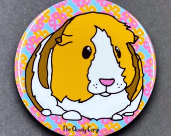 Guinea Pig Tropical Floral Pet Portrait Handmade Gift & Accessories - Magnet, Pinback Button, Bottle Opener, Keychain, or Mini Ornament