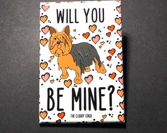 Yorkshire Terrier Magnet, Valentine's Day Yorkie Dog Portrait Gift, Retro Holiday Kitchen & Office Decor, 2x3" High Quality Handmade Magnet