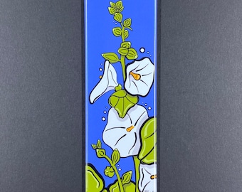 Retro Hollyhocks Magnet, Psychedelic Flower Kitchen Decor, Gifts for Gardeners and Plant Lovers, 1.5x4.5" Handmade Fridge Magnet