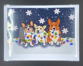 Corgi Christmas Card, Funny Holiday Dog Card, Welsh Corgi Winter Greeting Card, 5x7" Handmade Note Card with Self Seal Envelope