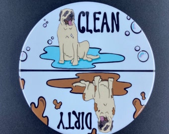 English Mastiff Dishwasher Magnet, Clean Dirty Dog Magnetic Sign, Retro Kitchen Decor, Cleaning Gifts & Accessories, 3.5" Handmade Magnet