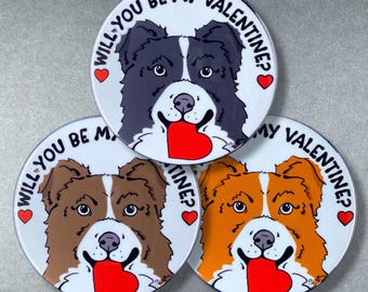 Border Collie Dog Valentine Gift & Accessory - Handmade Magnet, Pinback Button, Bottle Opener, Keychain, Mini Ornament