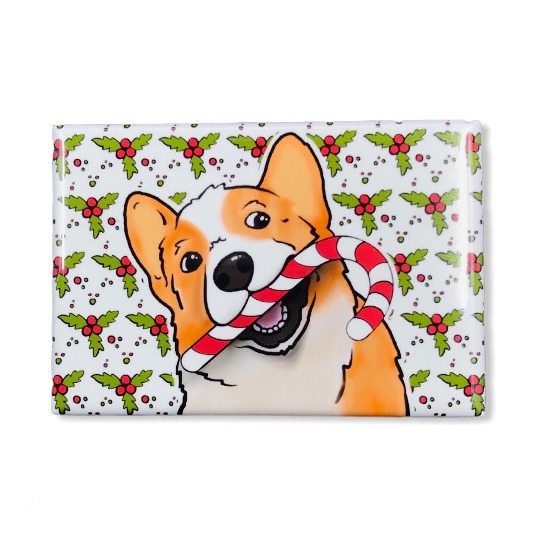 Cartoon Art Seasonal Kitchen Home Decor Corgi Candy Cane Christmas Magnet Holiday Dog Gifts and Collectibles