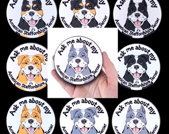 American Staffordshire Terrier Handmade Pet Portrait Art Gift & Accessory - Magnet, Pinback Button, Bottle Opener, Keychain, Mini Ornament