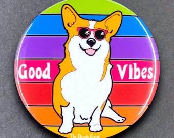 Welsh Corgi Dog Rainbow Pet Portrait Art Gift & Accessory - Magnet, Pinback Button, Bottle Opener, Keychain, Mini Ornament