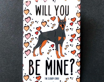 Doberman Pinscher & Hearts Magnet - Be Mine Valentine's Day Dog Gifts - Cartoon Art Holiday Dog Collectibles and Decor