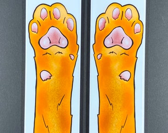 Orange Cat Paw Magnet Set, Handmade Cartoon Art Kitty Decor, Funny Cat Lover Gifts, High Quality Handmade Magnets, Set of 2-1.5x4.5"