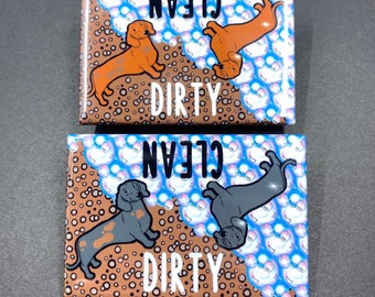 Dachshund Dishwasher Magnet, Clean Dirty Dog Sign, Wiener Dog Kitchen Decor, Pet Portrait Art Gift, Dog Cleaning Accessories, 2x3" Magnet