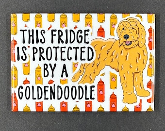 Goldendoodle Dog Fridge Protector Magnet, Funny Pet Portrait Gift, Retro Art Kitchen & Office Decor Handmade Magnet - 2x3"
