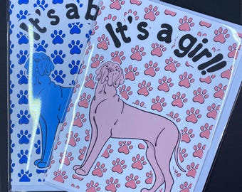 Great Dane Baby Card, Baby Shower Gift, Newborn Announcement Greeting Card,  Handmade Blank Note Card, It's a Boy or It's a Girl Available