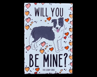 Border Collie Magnet, Valentine's Day Dog Portrait Gift, Retro Hearts Holiday Kitchen & Office Decor, 2x3" High Quality Handmade Magnet