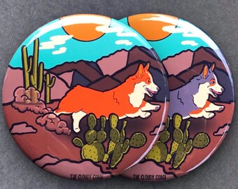 Welsh Corgi Dog Southwest Pet Portrait Art Gifts & Accessories - Handmade Magnet, Pinback Button, Bottle Opener, Keychain or Mini Ornament