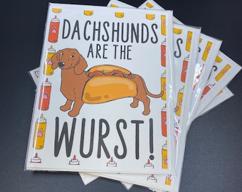 Funny Dachshund Card - Wiener Dog Pun Note Card for Any Occasion - Sausage Dog Cartoon Art Stationery - Set or Single Card Available