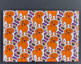 Dachshund Magnet, Wiener Dog Gift, Retro Kitchen & Office Decor, Psychedelic Dog Art, 2x3" High Quality Handmade Magnet