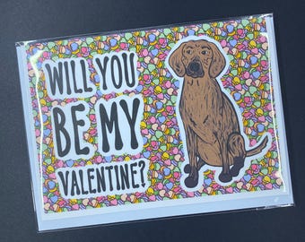 Plott Hound Dog Valentines Day Card, Holiday Pet Portrait Greeting Card, Handmade 5x7" Card with Envelope (Set or Single Card Available)