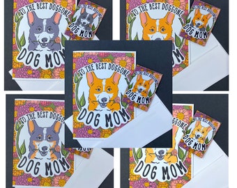 Corgi Mother's Day Gift, Handmade Holiday Dog Greeting Card & Magnet Set, Cute Dog Mom Gift, Retro Pet Portrait Decor - 5 Corgi Colors Avail