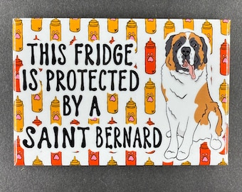 Saint Bernard Dog Fridge Protector Magnet, Funny Pet Portrait Gift, Retro Art Kitchen & Office Decor Handmade Magnet - 2x3"